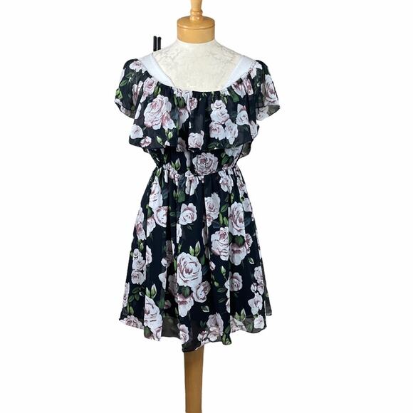 Lucy Paris Off the Shoulder Floral Dress Black L - Picture 10 of 10